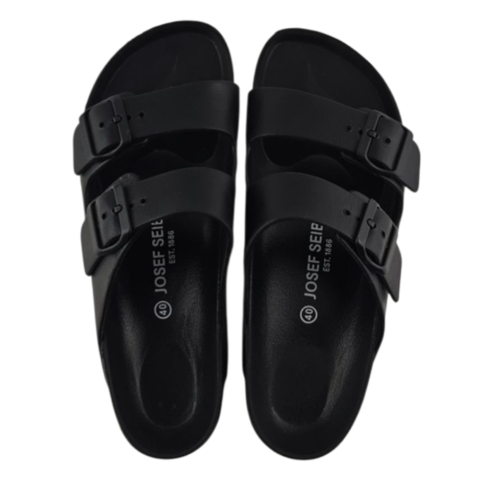 Josef Seibel Women's Black Two Strap Buckle Flat Sandal Slides Lightweight Sz 40